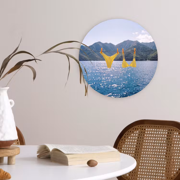 Wandcirkel - Glas - Badmode - Bikini - Zee - Bergen - Geel — 4