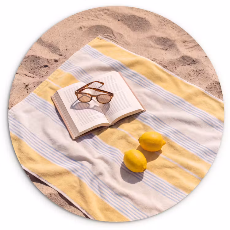 Wandcirkel - Glas - Boek - Zonnebril - Strand - Zomer - Geel — 1