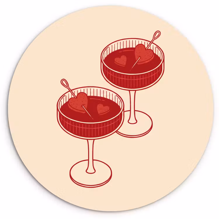 Wandcirkel - Glas - Cocktail - Hartjes - Liefde - Illustratie - Rood — 1