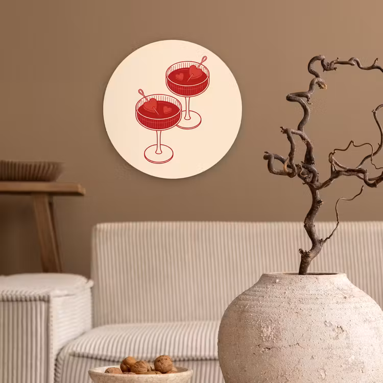 Wandcirkel - Glas - Cocktail - Hartjes - Liefde - Illustratie - Rood — 2