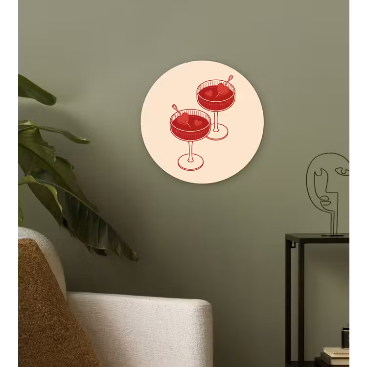 Wandcirkel - Glas - Cocktail - Hartjes - Liefde - Illustratie - Rood — 3