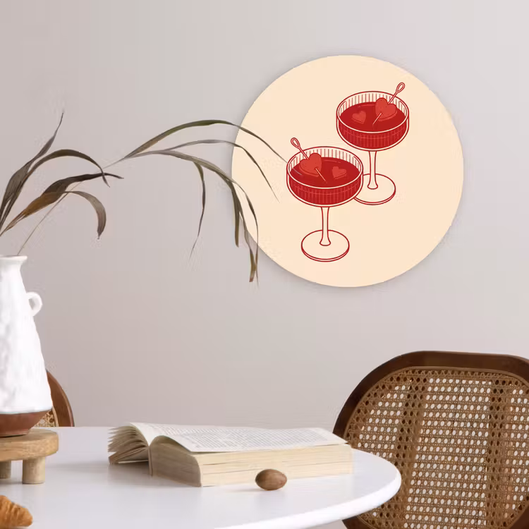 Wandcirkel - Glas - Cocktail - Hartjes - Liefde - Illustratie - Rood — 4
