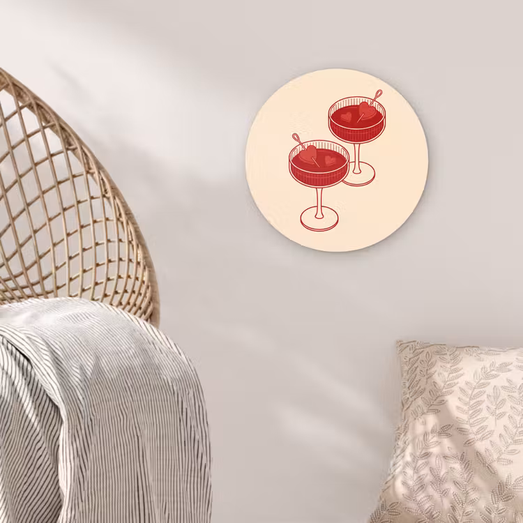 Wandcirkel - Glas - Cocktail - Hartjes - Liefde - Illustratie - Rood — 5