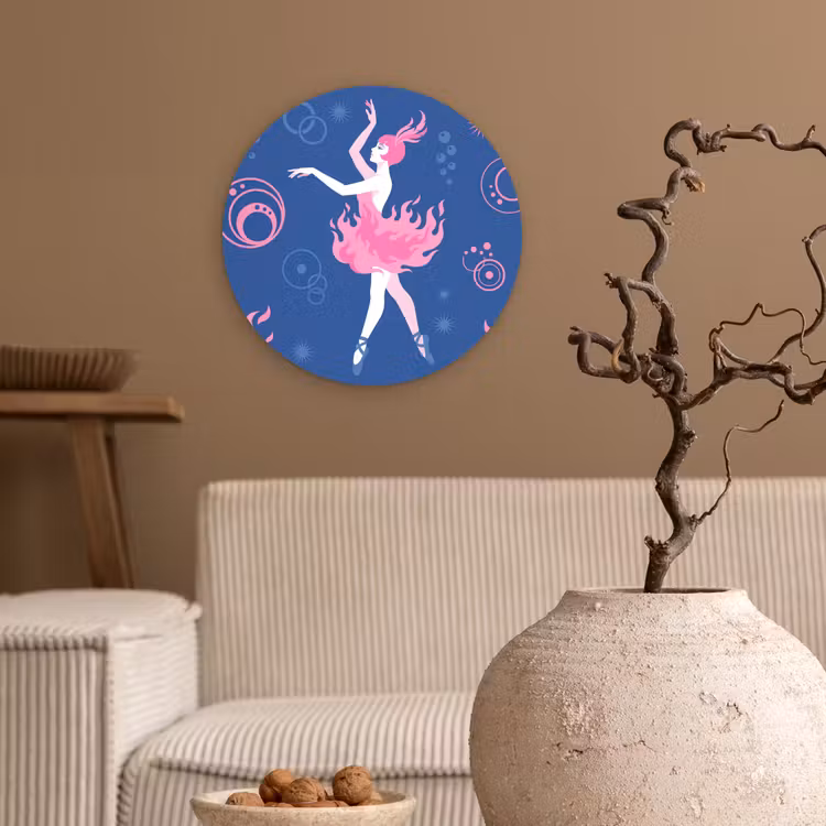 Wandcirkel - Glas - Danseres - Vlammenrok - Abstract - Roze - Blauw — 2