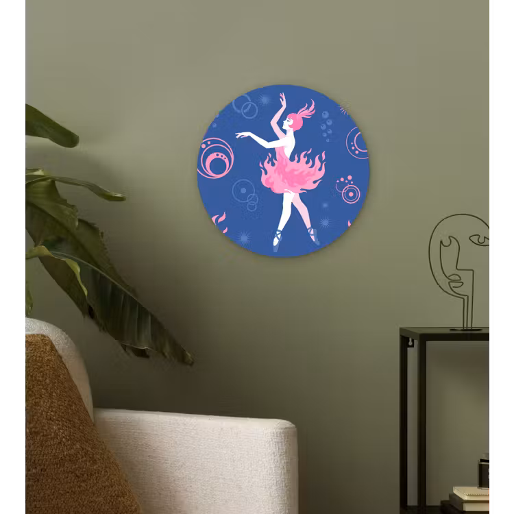 Wandcirkel - Glas - Danseres - Vlammenrok - Abstract - Roze - Blauw — 3