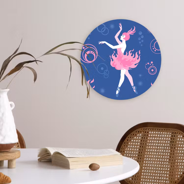 Wandcirkel - Glas - Danseres - Vlammenrok - Abstract - Roze - Blauw — 4