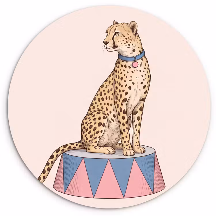 Wandcirkel - Glas - Dieren - Circus - Illustratie - Vintage - Roze — 1