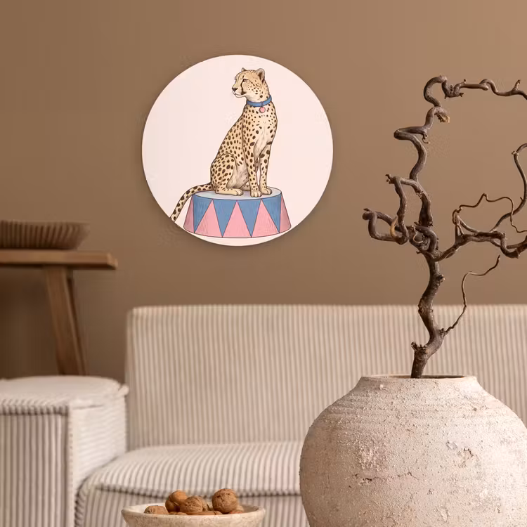Wandcirkel - Glas - Dieren - Circus - Illustratie - Vintage - Roze — 2