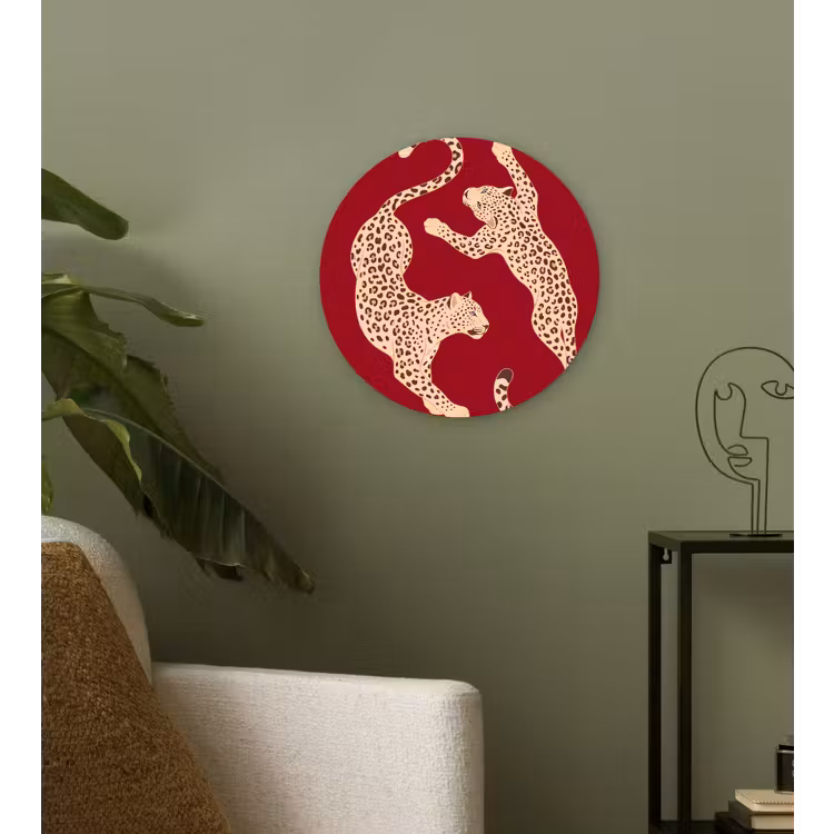 Wandcirkel - Glas - Dieren - Luipaard - Abstract - Rood - Modern — 3