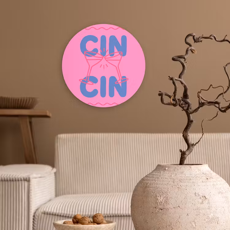 Wandcirkel - Glas - Drank - Glazen - Proost - Modern - Roze — 2