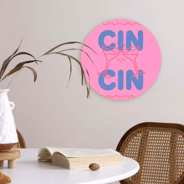 Wandcirkel - Glas - Drank - Glazen - Proost - Modern - Roze — 4