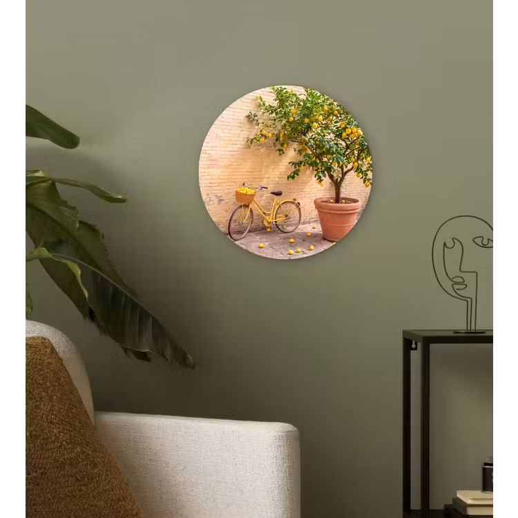 Wandcirkel - Glas - Fiets - Mand - Eten - Geel - Zomer — 3