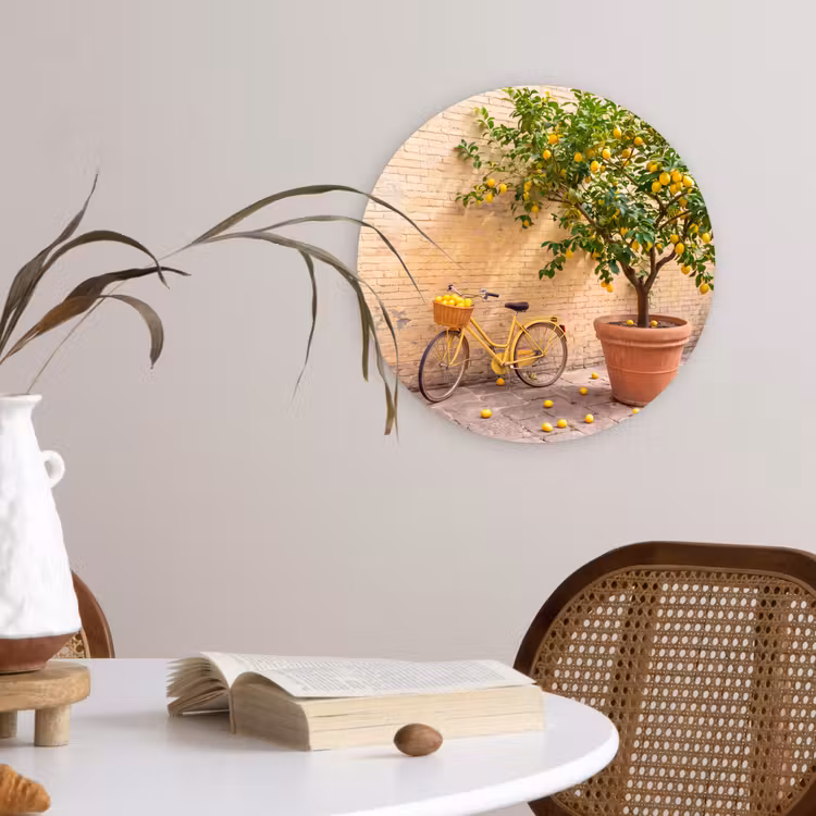 Wandcirkel - Glas - Fiets - Mand - Eten - Geel - Zomer — 4