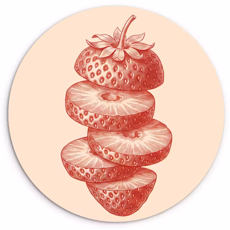 Wandcirkel - Glas - Fruit - Gesneden - Illustratie - Rood - Vintage — 1