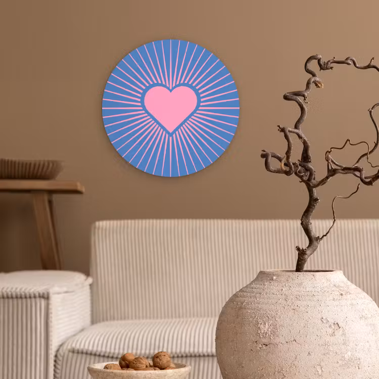 Wandcirkel - Glas - Hart - Stralen - Liefde - Modern - Roze — 2