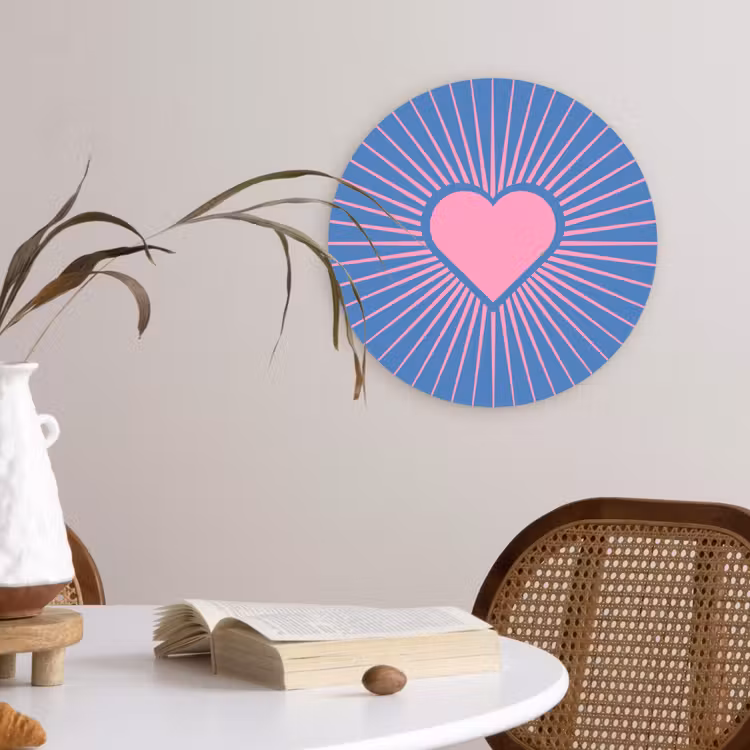 Wandcirkel - Glas - Hart - Stralen - Liefde - Modern - Roze — 4
