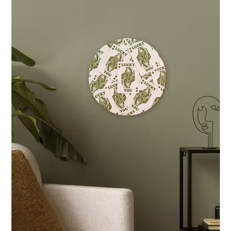Wandcirkel - Glas - Kaarten - Koningin - Patroon - Groen - Spel — 3