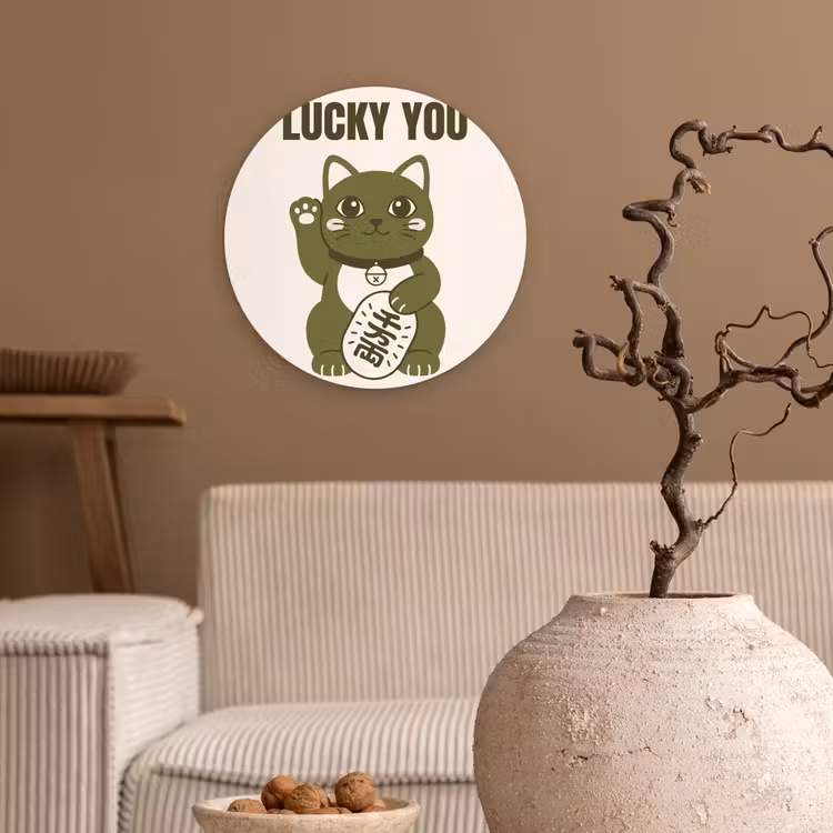 Wandcirkel - Glas - Kat - Geluk - Dieren - Modern - Groen — 2