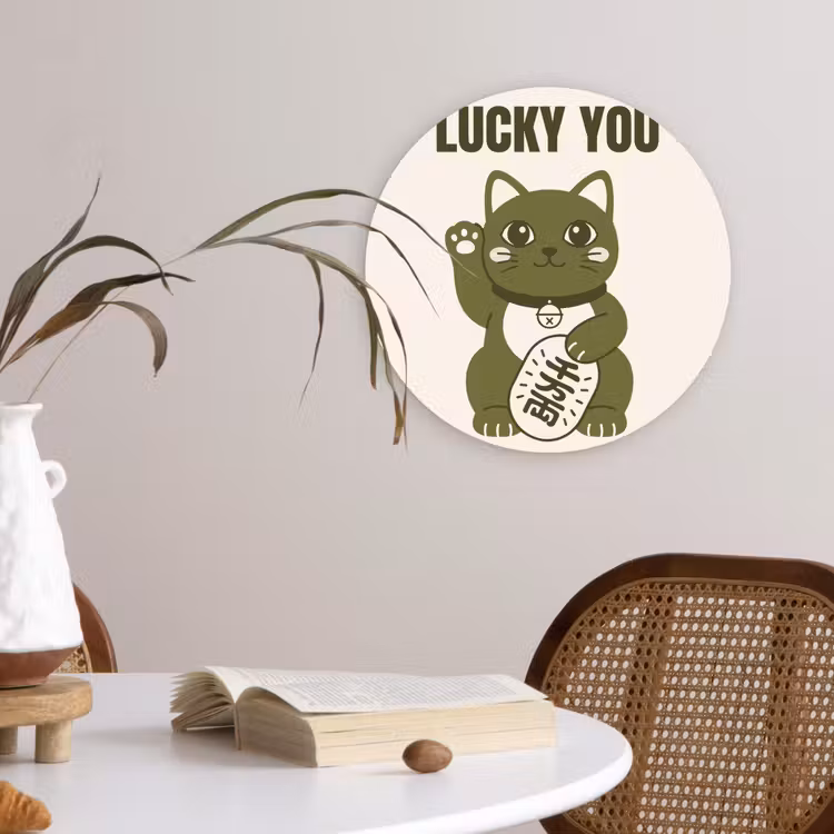 Wandcirkel - Glas - Kat - Geluk - Dieren - Modern - Groen — 4