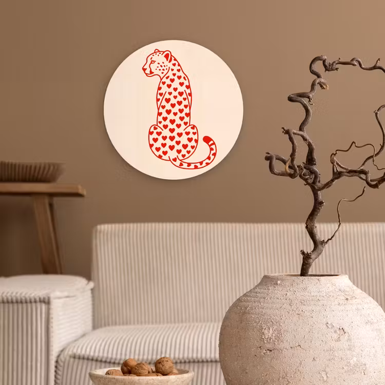 Wandcirkel - Glas - Kat - Harten - Dieren - Modern - Rood — 2