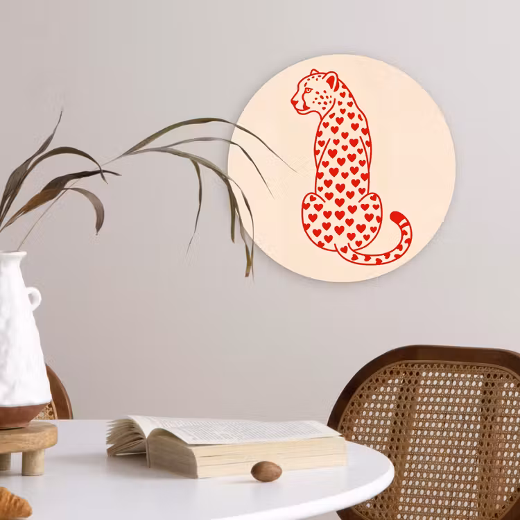 Wandcirkel - Glas - Kat - Harten - Dieren - Modern - Rood — 4