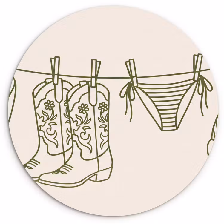 Wandcirkel - Glas - Kleding - Waslijn - Zomer - Lijntekening - Groen — 1