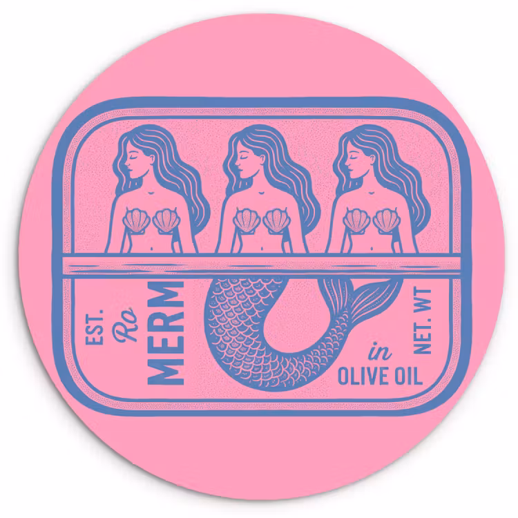 Wandcirkel - Glas - Meermin - Sardineblik - Illustratie - Roze - Retro — 1