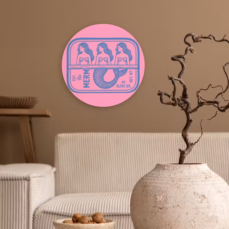 Wandcirkel - Glas - Meermin - Sardineblik - Illustratie - Roze - Retro — 2
