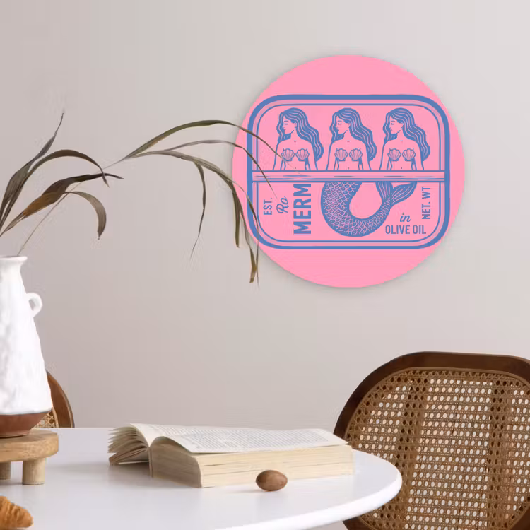 Wandcirkel - Glas - Meermin - Sardineblik - Illustratie - Roze - Retro — 4