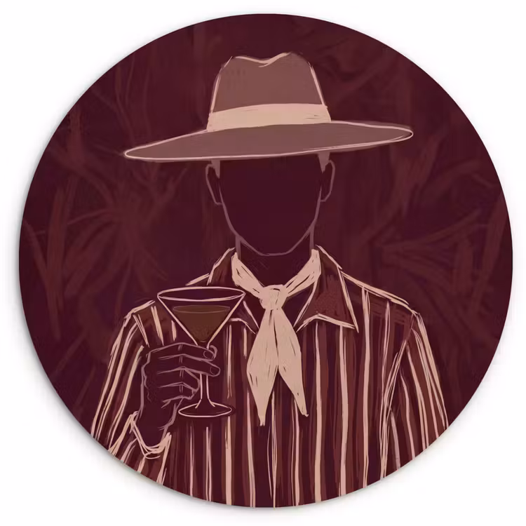 Wandcirkel - Glas - Mens - Hoed - Cocktail - Abstract - Bruin — 1