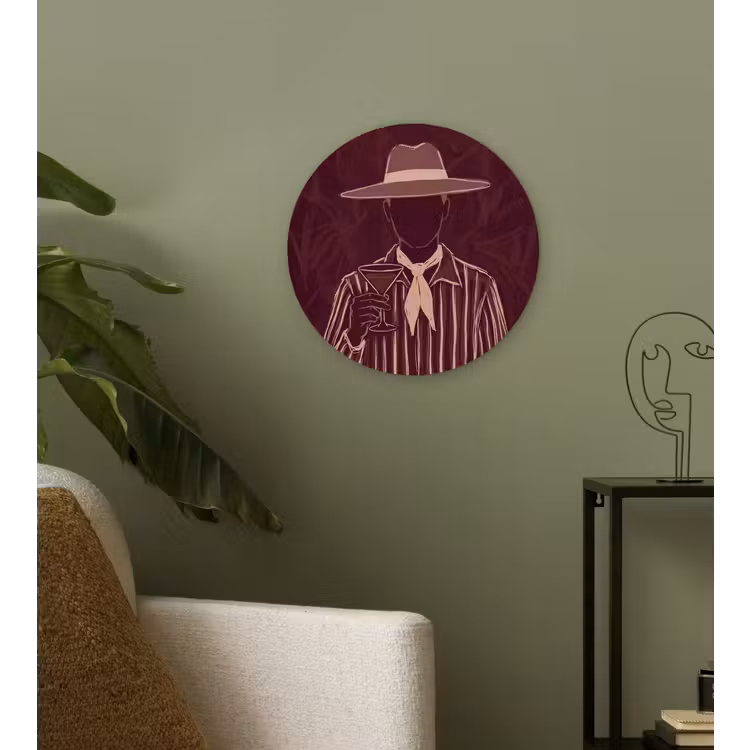 Wandcirkel - Glas - Mens - Hoed - Cocktail - Abstract - Bruin — 3