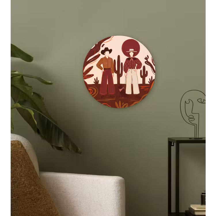 Wandcirkel - Glas - Mensen - Cowboykleding - Westerse stijl - Illustratie - Bruin — 3