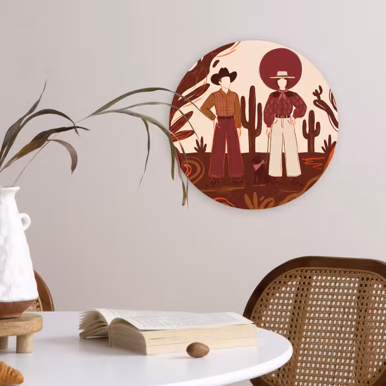 Wandcirkel - Glas - Mensen - Cowboykleding - Westerse stijl - Illustratie - Bruin — 4