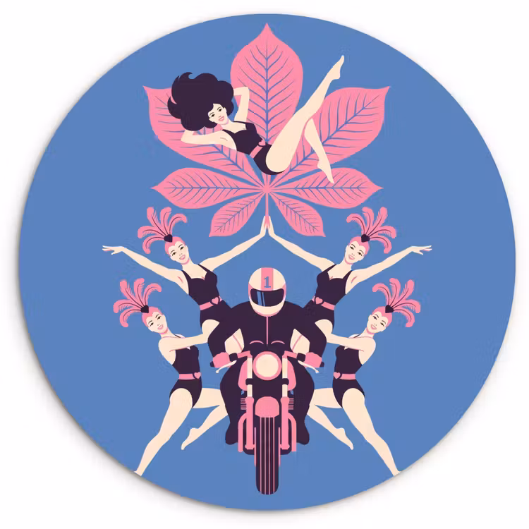 Wandcirkel - Glas - Mensen - Dans - Motor - Retro - Roze — 1