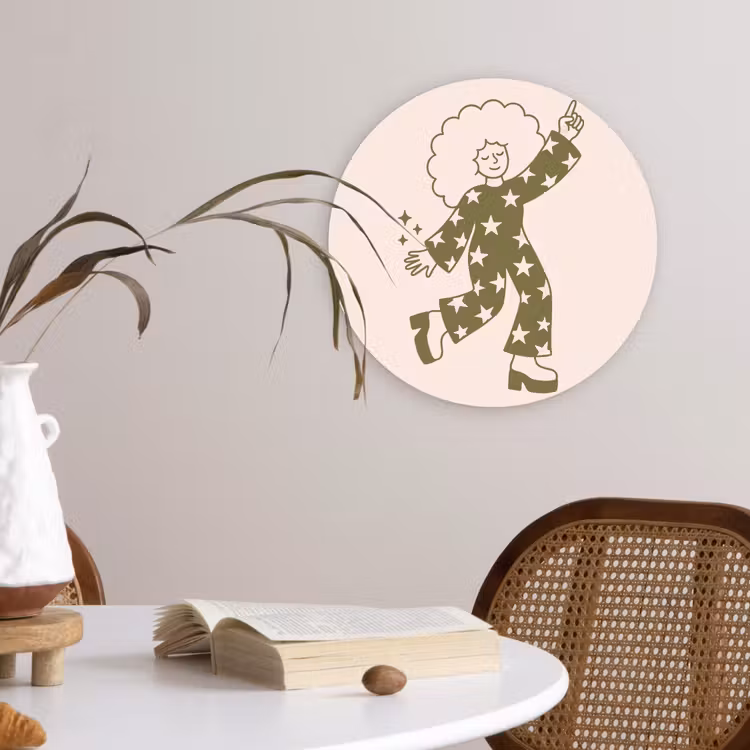 Wandcirkel - Glas - Mensen - Dansend - Feest - Vintage - Groen — 4