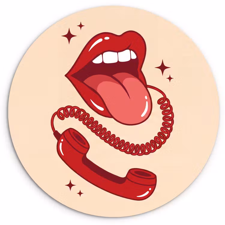 Wandcirkel - Glas - Mond - Telefoon - Popart - Rood - Illustratie — 1