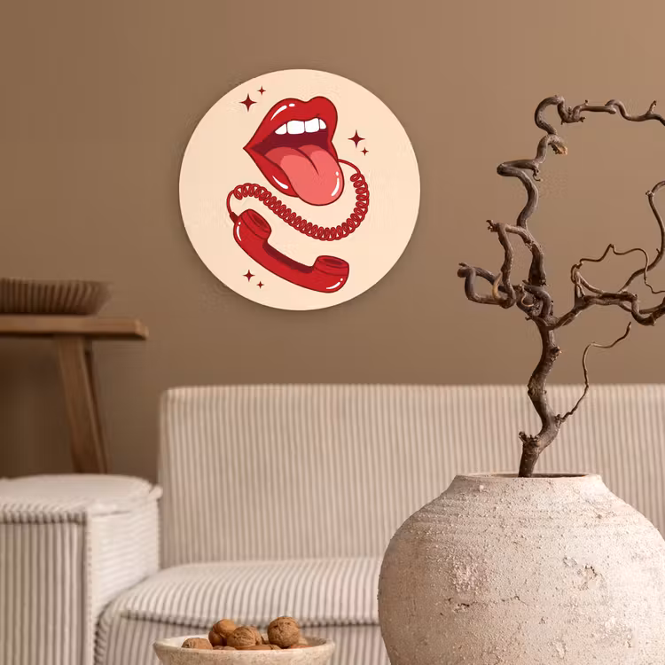 Wandcirkel - Glas - Mond - Telefoon - Popart - Rood - Illustratie — 2