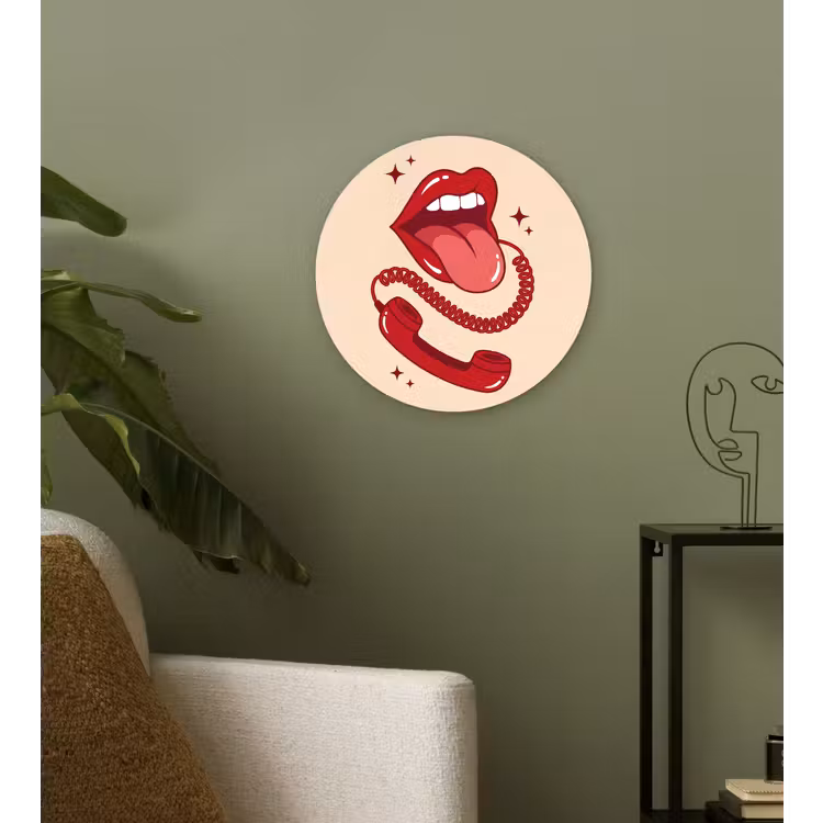Wandcirkel - Glas - Mond - Telefoon - Popart - Rood - Illustratie — 3