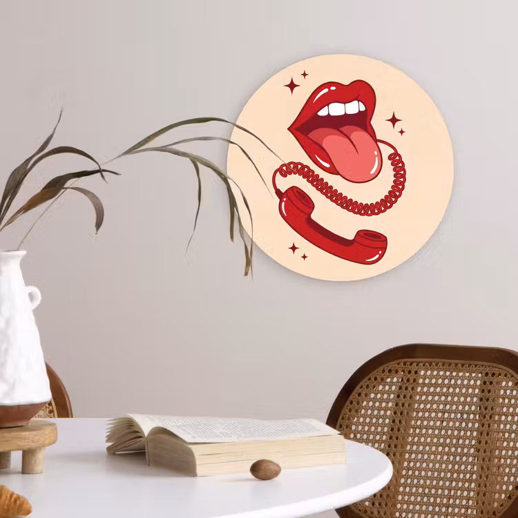 Wandcirkel - Glas - Mond - Telefoon - Popart - Rood - Illustratie — 4