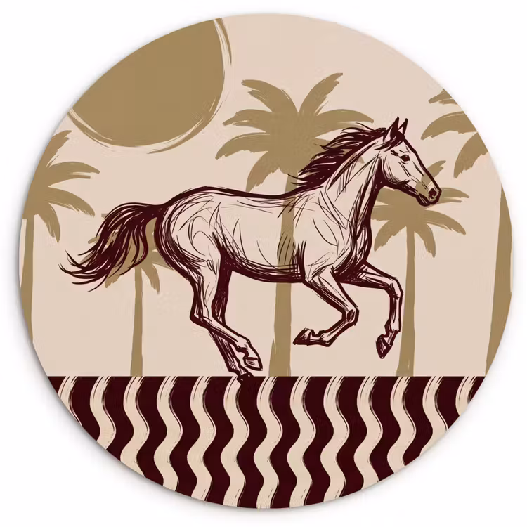 Wandcirkel - Glas - Paard - Galopperend - Woestijn - Illustratie — 1