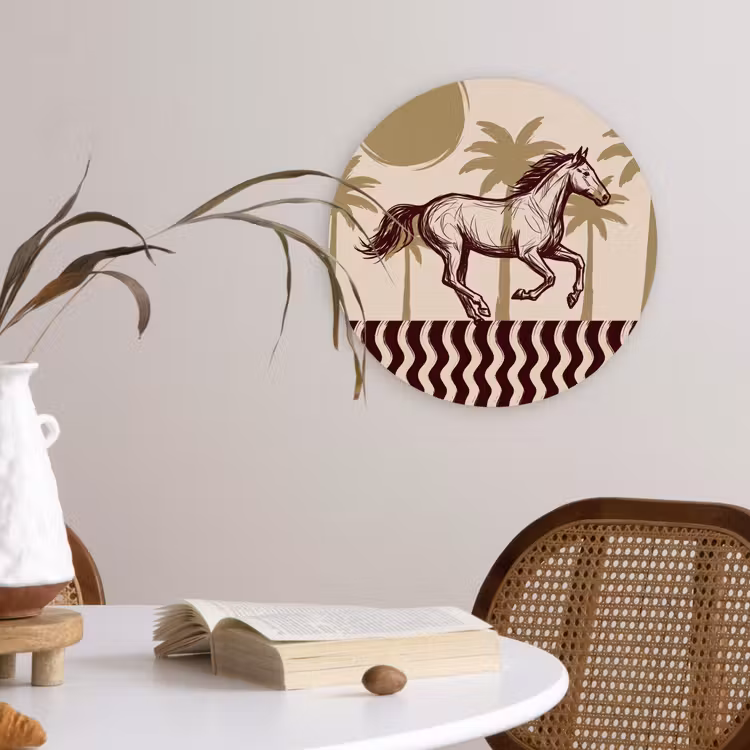 Wandcirkel - Glas - Paard - Galopperend - Woestijn - Illustratie — 4