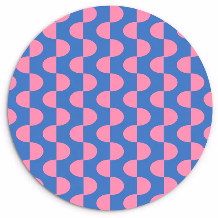 Wandcirkel - Glas - Patroon - Halve cirkels - Abstract - Modern - Roze - Blauw — 1
