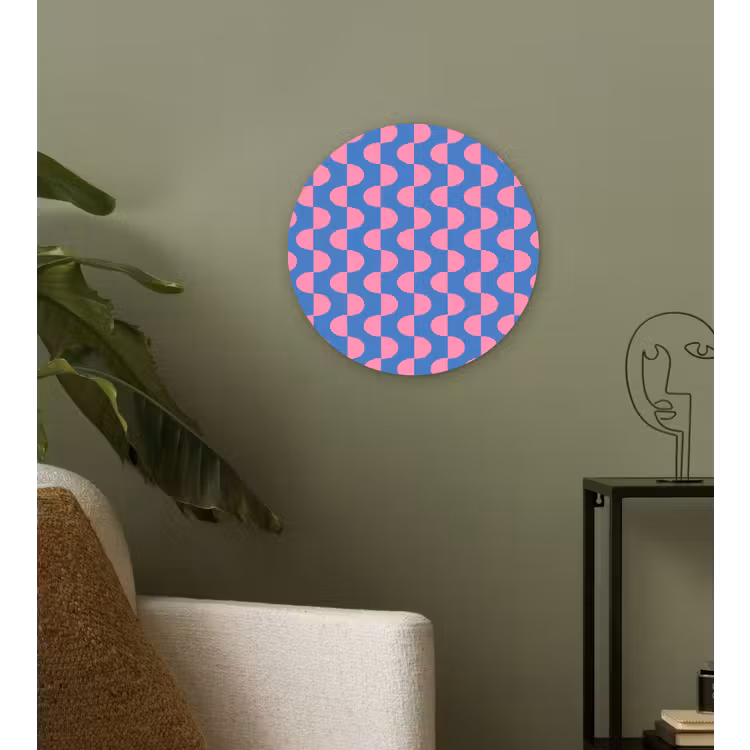 Wandcirkel - Glas - Patroon - Halve cirkels - Abstract - Modern - Roze - Blauw — 3
