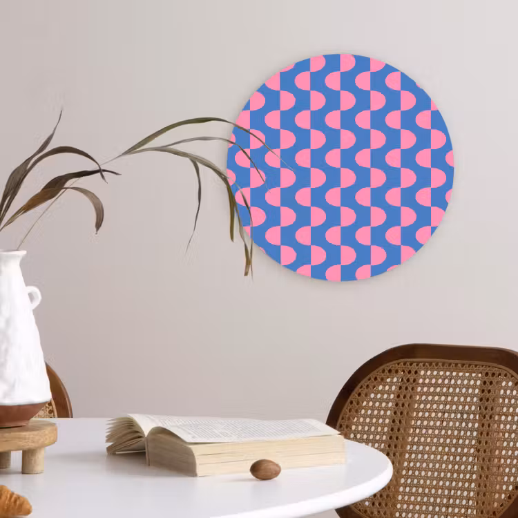 Wandcirkel - Glas - Patroon - Halve cirkels - Abstract - Modern - Roze - Blauw — 4