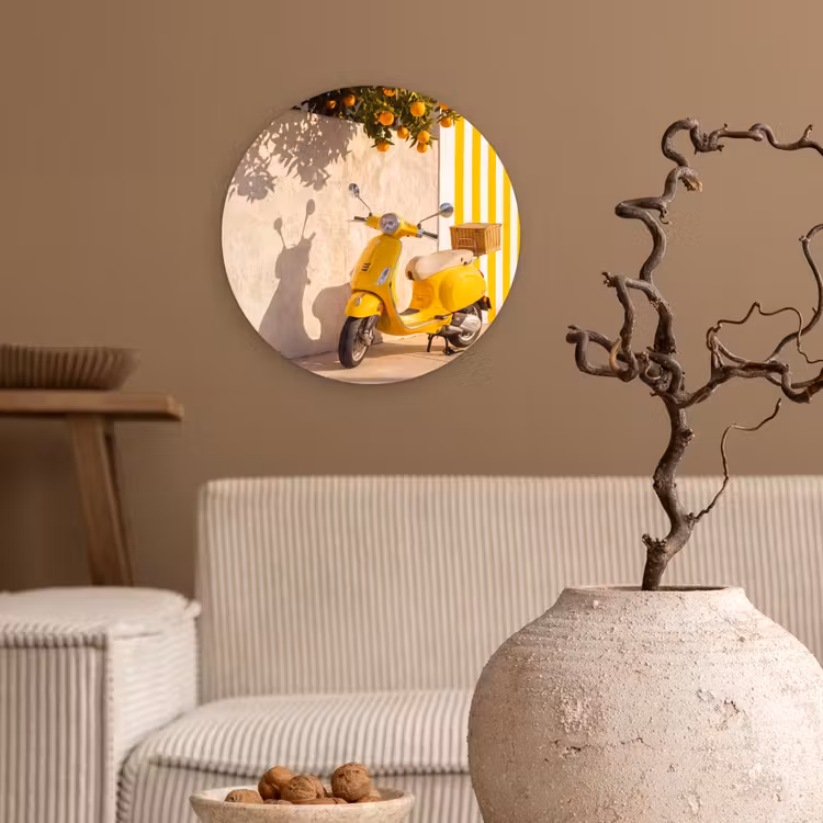 Wandcirkel - Glas - Scooter - Natuur - Zomer - Geel - Mediterraan — 2