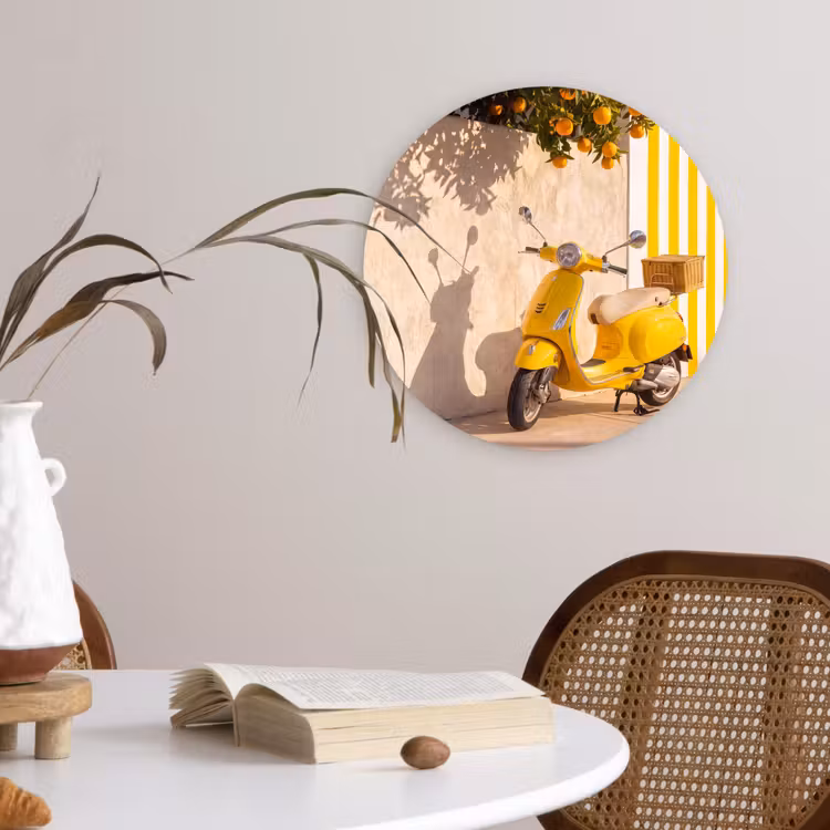 Wandcirkel - Glas - Scooter - Natuur - Zomer - Geel - Mediterraan — 4