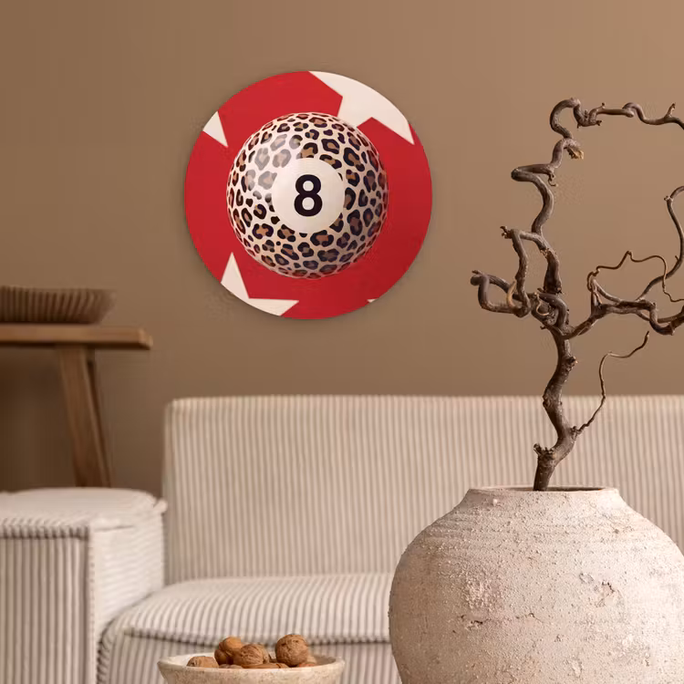 Wandcirkel - Glas - Spel - Dierenprint - Nummer 8 - Modern - Rood — 2