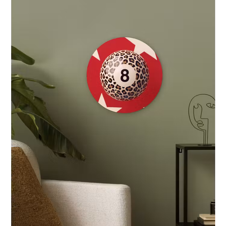 Wandcirkel - Glas - Spel - Dierenprint - Nummer 8 - Modern - Rood — 3