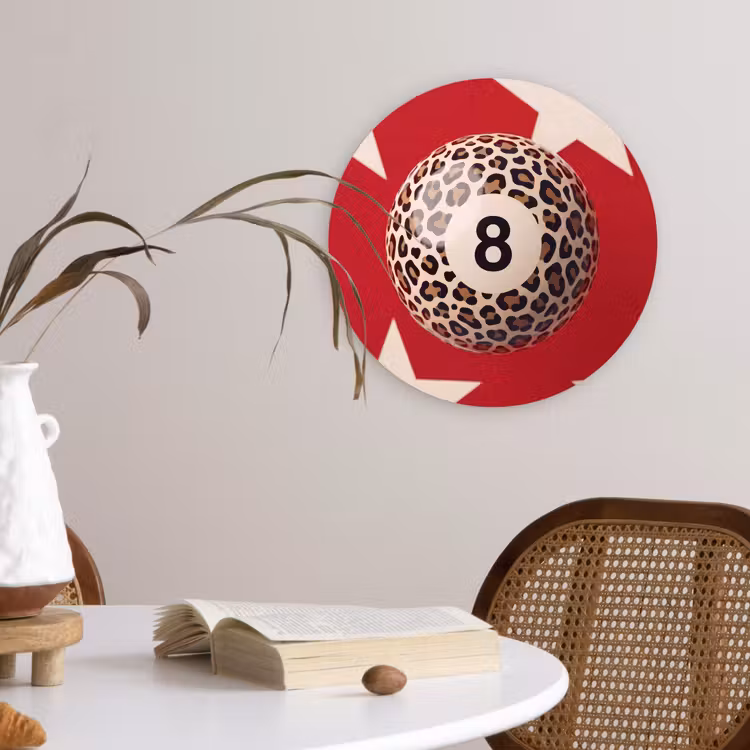 Wandcirkel - Glas - Spel - Dierenprint - Nummer 8 - Modern - Rood — 4
