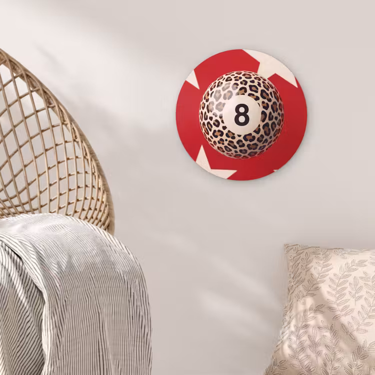 Wandcirkel - Glas - Spel - Dierenprint - Nummer 8 - Modern - Rood — 5